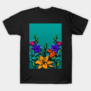 3D Floral Flowers Vivid Colors Art Design T-Shirt